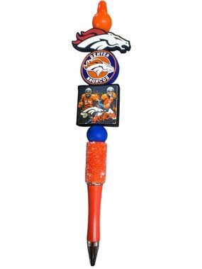 Denver Broncos Football Pen With Glitter Accent & Logo Beads - Great For Fans &